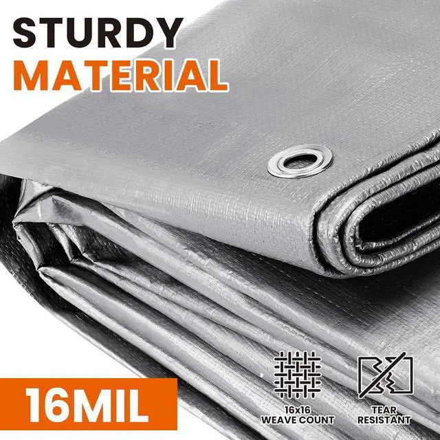 Alt view image 2 of 7 - 10x12 FT Tarp Waterproof, 16 Mil Tarps Heavy Duty Waterproof Multipurpose Protective Cover UV Resistant Rip & Tear Resistant with Grommets Reversible for Home Boats Cars Camping