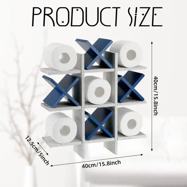 Alt view image 2 of 7 - Tic Tac Toe Toilet Paper Holder Stand Bathroom Wall Decor Rustic Wooden Hanging Storage Freestanding Wall Mounted Shelves Decor for Toilet Tissue Farmhouse