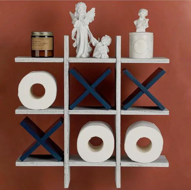 Alt view image 4 of 7 - Tic Tac Toe Toilet Paper Holder Stand Bathroom Wall Decor Rustic Wooden Hanging Storage Freestanding Wall Mounted Shelves Decor for Toilet Tissue Farmhouse