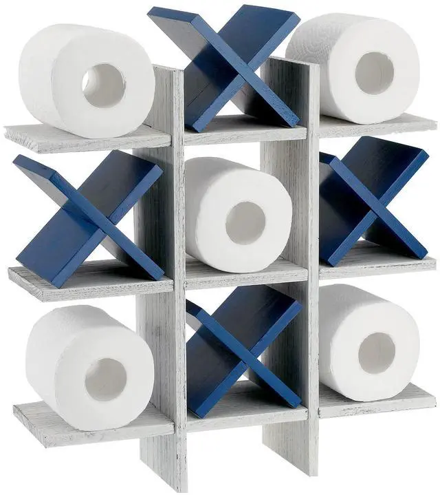 Alt view image 7 of 7 - Tic Tac Toe Toilet Paper Holder Stand Bathroom Wall Decor Rustic Wooden Hanging Storage Freestanding Wall Mounted Shelves Decor for Toilet Tissue Farmhouse