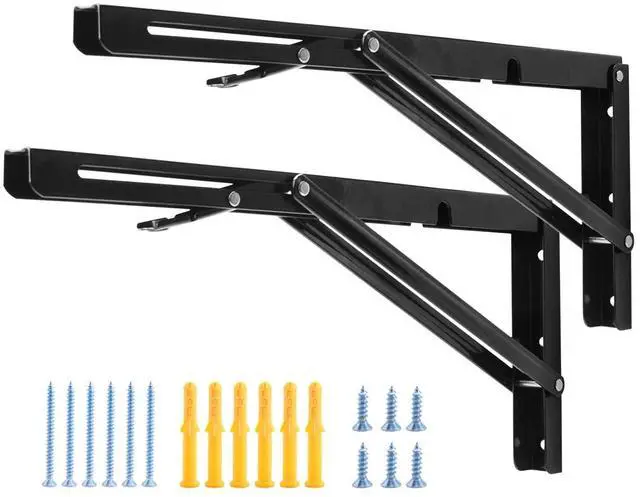 Main image of 16 Inch Folding Shelf Bracket, Heavy Duty L Bracket, Black, 2 Pack | High-Quality Metal, 330 LB Load Capacity, Foldable Locking Design, Easy Release Lever, Easy Installation, Includes Hardware