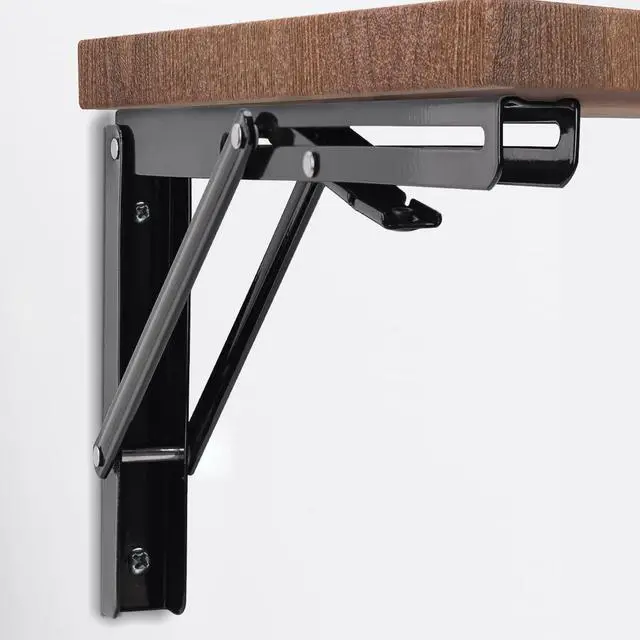 Alt view image 4 of 7 - 16 Inch Folding Shelf Bracket, Heavy Duty L Bracket, Black, 2 Pack | High-Quality Metal, 330 LB Load Capacity, Foldable Locking Design, Easy Release Lever, Easy Installation, Includes Hardware
