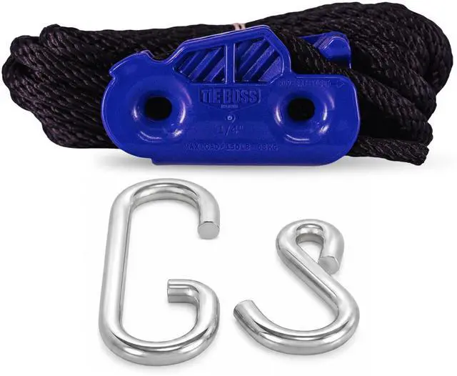 Main image of 1/4 Inch Self-Locking Tie Down System, 150 lbs, Blue | 15 Feet of Rope, Easy to Use, Strong and Secure, Made in USA
