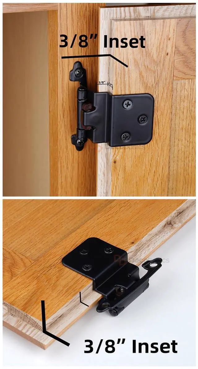 Alt view image 2 of 7 - 3/8" Inset Cabinet Hinges Black (25 Pair -50 Pcs) Offset Self Closing Matte Black Cabinet Hinges for Kitchen Cabinets w/Bumpers & Upgraded Screws
