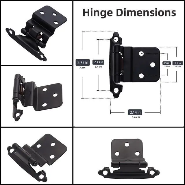 Alt view image 3 of 7 - 3/8" Inset Cabinet Hinges Black (25 Pair -50 Pcs) Offset Self Closing Matte Black Cabinet Hinges for Kitchen Cabinets w/Bumpers & Upgraded Screws
