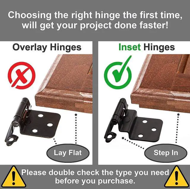 Alt view image 4 of 7 - 3/8" Inset Cabinet Hinges Black (25 Pair -50 Pcs) Offset Self Closing Matte Black Cabinet Hinges for Kitchen Cabinets w/Bumpers & Upgraded Screws