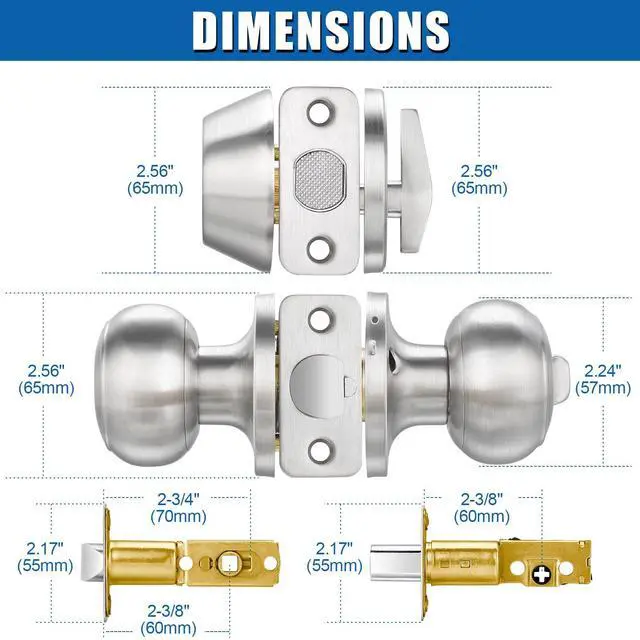 Alt view image 4 of 6 - 3 Sets Entry Door Knob and Single Cylinder Deadbolt Combo Set, Keyed Alike | Round Ball Satin Nickel Interior/Exterior Door Knobs with Lock and Keys for Entrance, Front Door and Indoor Door