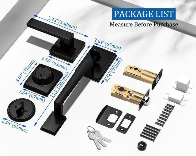 Alt view image 7 of 7 - Matte Black Front Door Handle and Single Cylinder Deadbolt Combo Set | Black Exterior Door Lever, Heavy Duty Modern Front Door Lock Set, Reversible for Right & Left Handed Doors