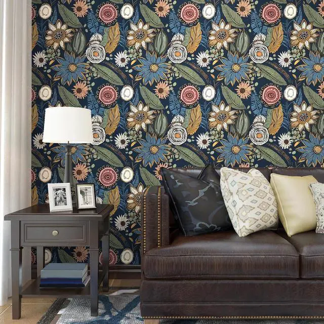Alt view image 4 of 6 - Boho Wallpaper Peel and Stick 17.5"x393", Navy Blue Contact Paper | Self Adhesive/Removable/Waterproof/Thick Vinyl Wall Paper for Bathroom Bedroom Shelf Cabinet Drawer,Prepasted,Easy Peel