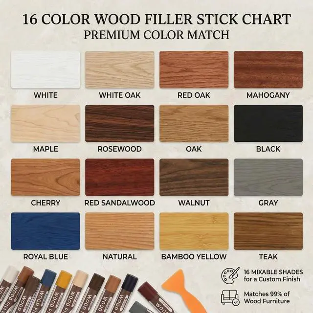 Alt view image 3 of 7 - Wood Filler Sticks,16 Colors Wood Crayons for Scratches, Scuffs, Cracks, Stains and Holes, Furniture Wax Crayons Pen for Touch Up Furniture, Floors, Cabinets, Tables, and Doors