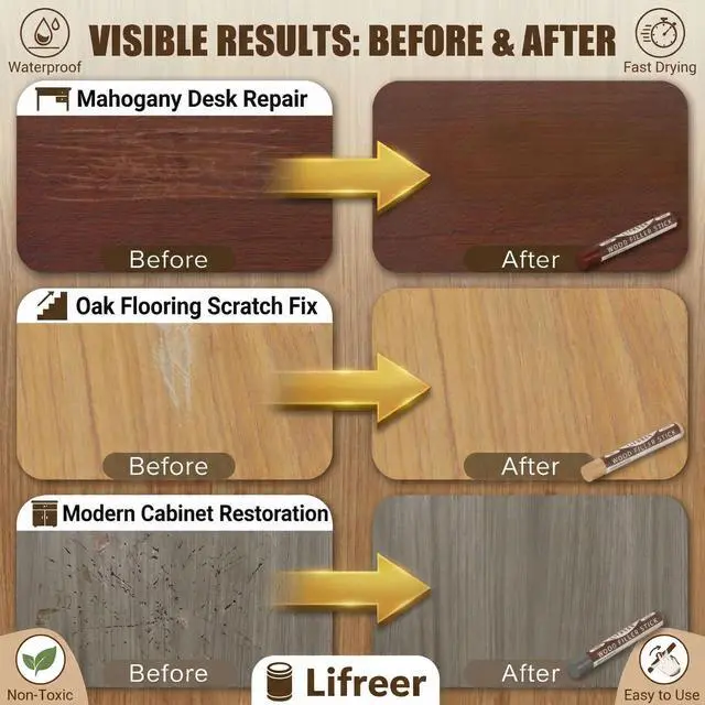 Alt view image 6 of 7 - Wood Filler Sticks,16 Colors Wood Crayons for Scratches, Scuffs, Cracks, Stains and Holes, Furniture Wax Crayons Pen for Touch Up Furniture, Floors, Cabinets, Tables, and Doors