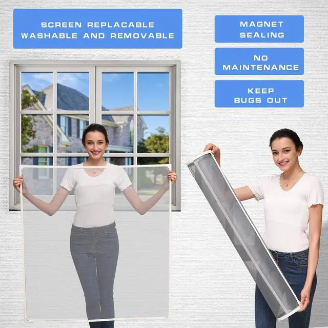 Alt view image 2 of 7 - Adjustable DIY Magnetic Window Screen Max 60 x 48 Fits Any Size Smaller with White Frame Fiberglass Mesh