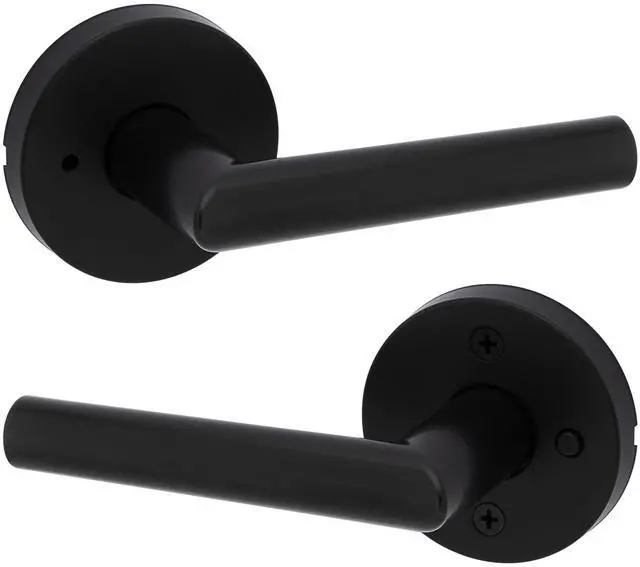 Main image of Milan Interior Privacy Door Handle with Lock, Door Lever For Bathroom and Bedroom, Matte Black Reversible Keyless Push Button Lock Door Lever