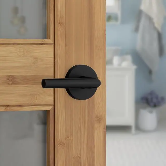 Alt view image 2 of 7 - Milan Interior Privacy Door Handle with Lock, Door Lever For Bathroom and Bedroom, Matte Black Reversible Keyless Push Button Lock Door Lever