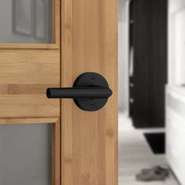 Alt view image 3 of 7 - Milan Interior Privacy Door Handle with Lock, Door Lever For Bathroom and Bedroom, Matte Black Reversible Keyless Push Button Lock Door Lever