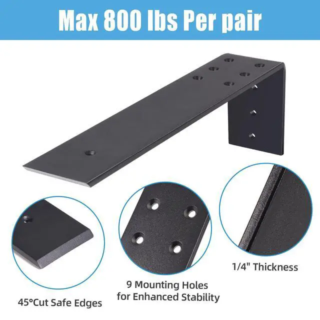 Alt view image 3 of 7 - 10 Inch Countertop Support Bracket, 3 Pack Solid Iron Steel Heavy Duty Hidden Floating L Shelf Brackets 1/4 Inch Thick, Shelving Support Metal Hardware for Mantel Granite Countertop
