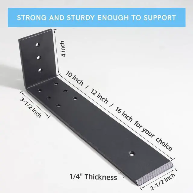 Alt view image 2 of 7 - 10 Inch Countertop Support Bracket, 3 Pack Solid Iron Steel Heavy Duty Hidden Floating L Shelf Brackets 1/4 Inch Thick, Shelving Support Metal Hardware for Mantel Granite Countertop