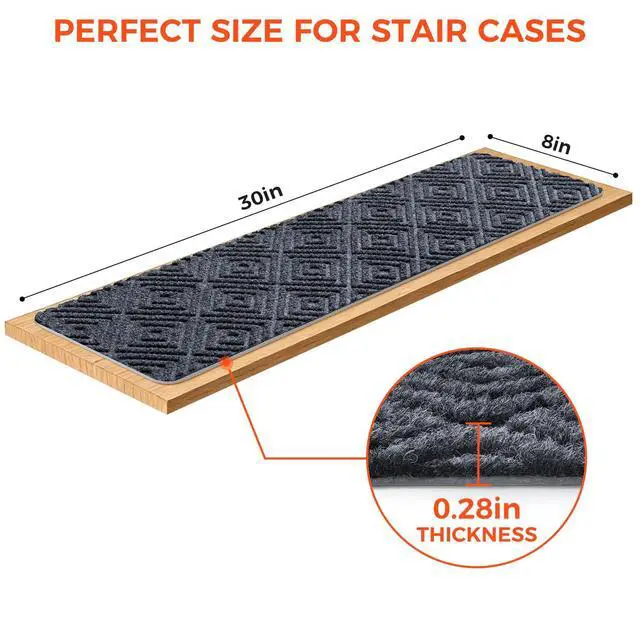 Alt view image 3 of 7 - BAGAIL 15-Pack Non-Slip Stair Treads 8"x30" for Wooden Steps, Bluish Grey | No-Residue Adhesive, 0.28" Thick Cushion, Machine Washable, Safe for Dogs, Kids & Elderly, Peel-and-Stick Easy Installation