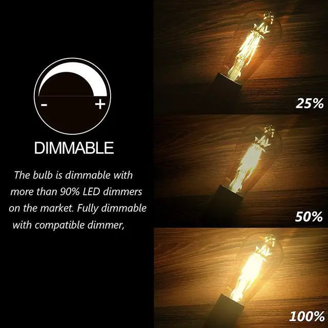 Alt view image 5 of 7 - LED Dimmable Edison Light Bulbs 4W, 2200K-2400K Warm White (Amber Glass) ST64, E26 Base Pack of 6