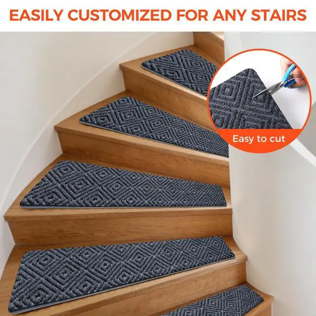 Alt view image 7 of 7 - BAGAIL 15-Pack Non-Slip Stair Treads 8"x30" for Wooden Steps, Bluish Grey | No-Residue Adhesive, 0.28" Thick Cushion, Machine Washable, Safe for Dogs, Kids & Elderly, Peel-and-Stick Easy Installation