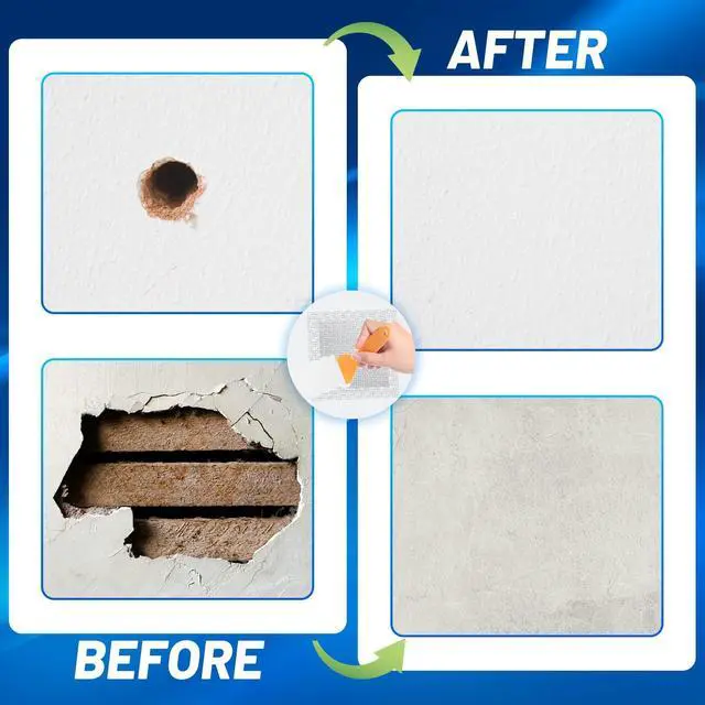 Alt view image 4 of 6 - Ranekie 14 Pack Drywall Repairs Patch, 4/6/8 Inch Drywall Repair Kit with Extended Self-Adhesive Mesh,Large Hole Patch Repair for Drywall,Heavy Duty Dry Wall Hole Repair Patch