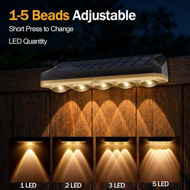Alt view image 5 of 7 - Solar Fence Lights Outdoor 10 Pack, 40 Modes RGB & Cold/Warm White Wall Lights with 5 Lens, IP67 Waterproof Dusk to Dawn Outside Lighs for Backyard, Patio, Yard, Pool, Deck, Railing Decor