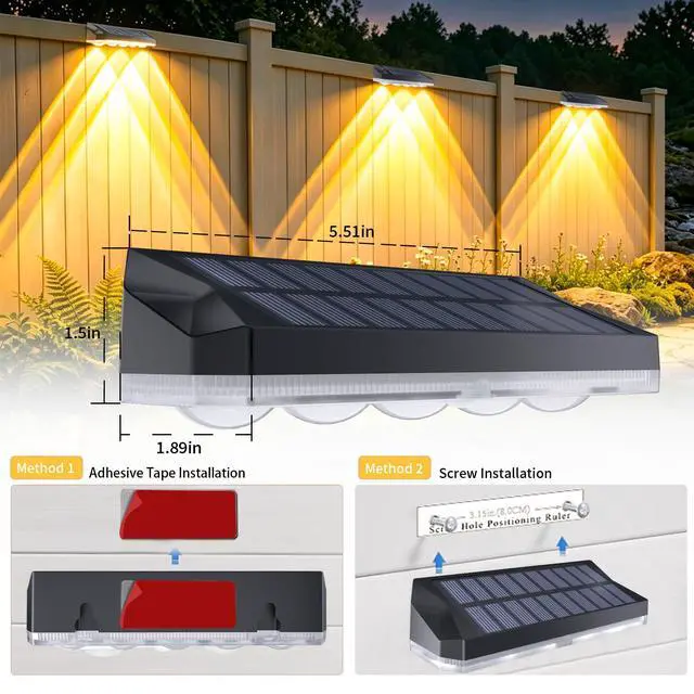 Alt view image 7 of 7 - Solar Fence Lights Outdoor 10 Pack, 40 Modes RGB & Cold/Warm White Wall Lights with 5 Lens, IP67 Waterproof Dusk to Dawn Outside Lighs for Backyard, Patio, Yard, Pool, Deck, Railing Decor