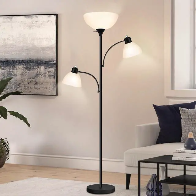 Main image of Floor Lamps for Living Room, 72" Tall Torchiere Floor Lamp with 8W Adjustable Reading Lights, Industrial Lamps for Living Room, Bedroom, Office, Black Tree Floor Lamp3 Bulbs Included