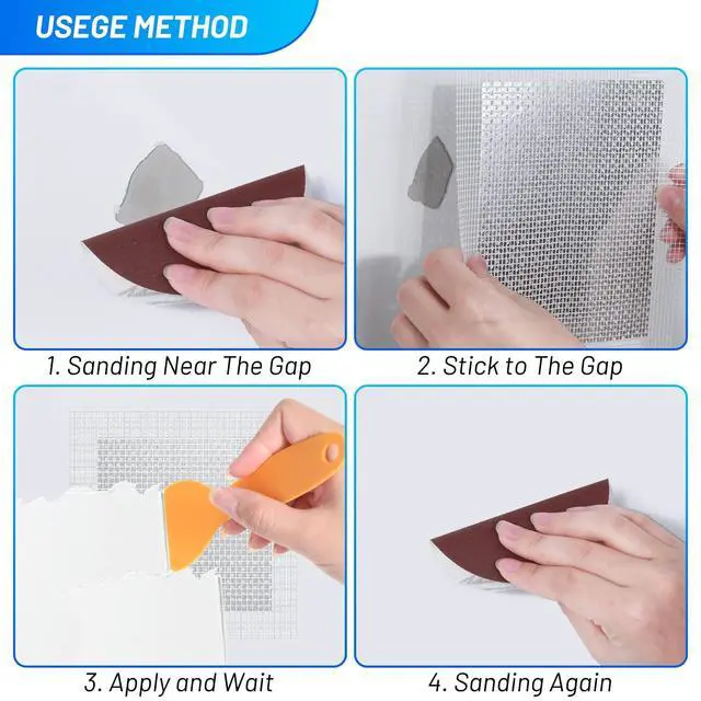 Alt view image 6 of 6 - Ranekie 14 Pack Drywall Repairs Patch, 4/6/8 Inch Drywall Repair Kit with Extended Self-Adhesive Mesh,Large Hole Patch Repair for Drywall,Heavy Duty Dry Wall Hole Repair Patch