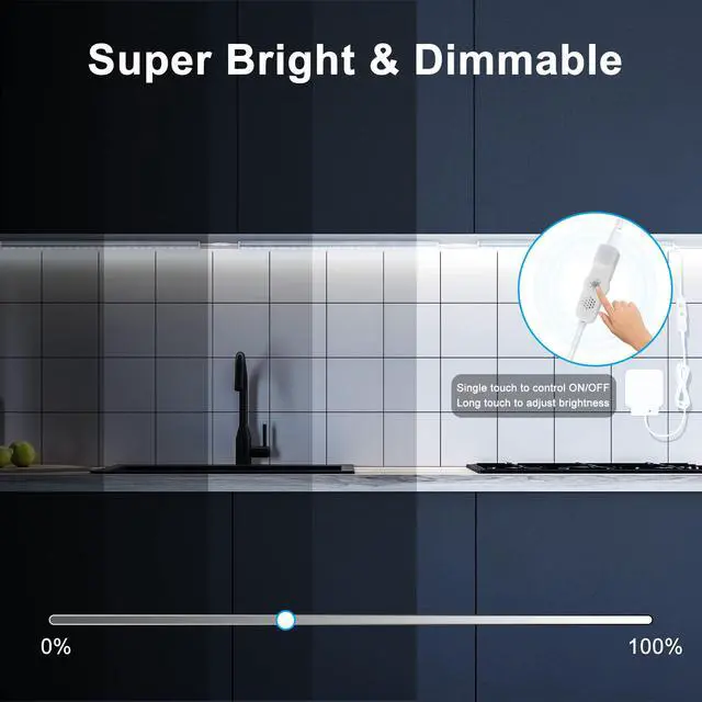 Alt view image 3 of 7 - 3 PCS 12-inch Plug-in Under Cabinet Lights, Ultra-Thin | Daylight White Dimmable Lighting for Kitchen Cabinets, Counters, Workbenches, Desks and Shelves