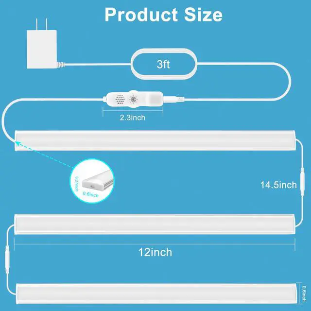 Alt view image 5 of 7 - 3 PCS 12-inch Plug-in Under Cabinet Lights, Ultra-Thin | Daylight White Dimmable Lighting for Kitchen Cabinets, Counters, Workbenches, Desks and Shelves