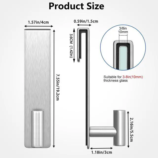 Alt view image 2 of 6 - Shower Towel Hooks, 7.5-Inch Extended Over Glass Shower Door Hanger for Towels & Robes, Rustproof Bathroom Towel Rack, 2-Pack (Silver, T Shape)