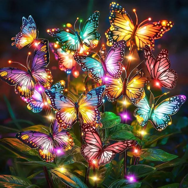 Main image of Solar Lights Outdoor Garden Decor: 2 Pack 34 Silk Butterflies with 44 Color-Changing LEDs - Auto On/Off 12H Magical Lighting IP65 Waterproof for Yard Patio Pathway - Unique Gifts for Mom Grandma
