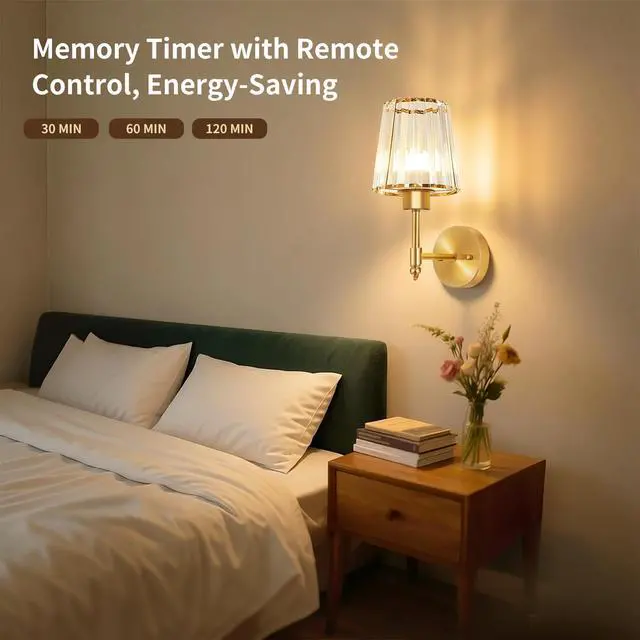 Alt view image 2 of 7 - Battery Operated Wall Sconce Set of 2, Rechargeable Wireless Wall Lights | with 5200mAh Dimmable Bulbs and Remote,15 Colors Wireless Wall Lamps for Bedroom Living Room Hallway Decor-Clear gold