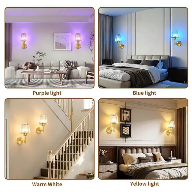 Alt view image 7 of 7 - Battery Operated Wall Sconce Set of 2, Rechargeable Wireless Wall Lights | with 5200mAh Dimmable Bulbs and Remote,15 Colors Wireless Wall Lamps for Bedroom Living Room Hallway Decor-Clear gold