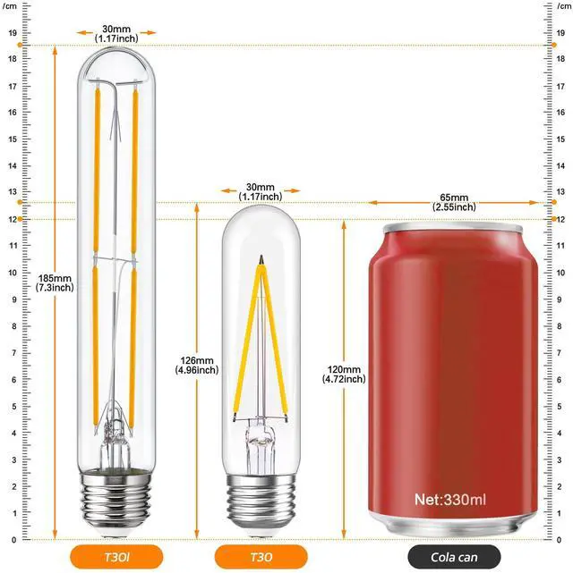 Alt view image 3 of 6 - Tubular Light Bulb 7.3 Inch Dimmable T10 LED Bulb E26 6W 60 Watts | Edison Bulbs 2700K Solf White,185mm Long for Wall Sconces, Pendant, Livingroom, 4-Pack