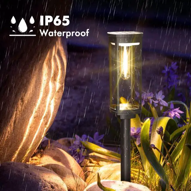 Alt view image 6 of 7 - Solar Pathway Lights Outdoor Waterproof Warm White, 6 Pack | Bright LED, 3000K, IP65, Solar Powered Landscape Lights for Path, Driveway, Lawn, Patio, Sidewalk, Yard, Walkway