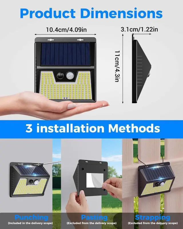 Alt view image 7 of 7 - Solar Lights Outdoor Motion Sensor, 6 Pack 140 LED Solar Powered Fence Light Waterproof, 3 Modes Security Wall Lighting for Outside Yard Deck Garden