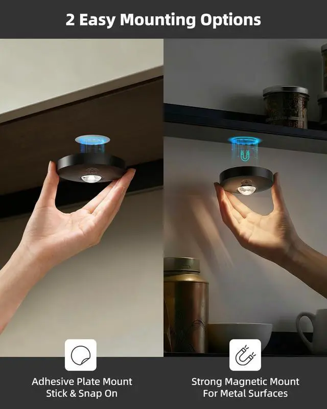 Alt view image 3 of 7 - Rechargeable Puck Lights with Remote Control, 1500mAh Battery Operated Tap Lights, Dimmer & Timer Under Cabinet, Wireless LED Stick-On for Closet, Bedroom, Kitchen - Black 3Pcs