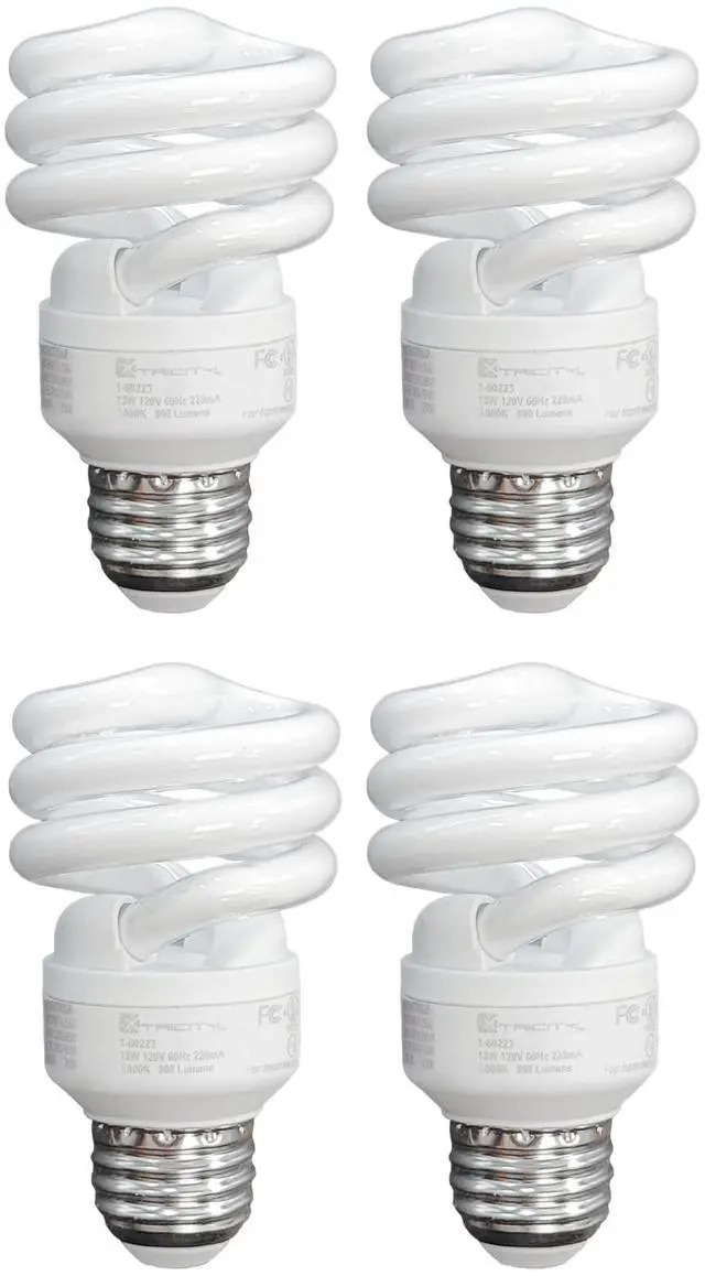 Main image of Compact Fluorescent Light Bulbs T2 Spiral, E26 Base (4 Pack) | 13W (60W Equivalent), 5000k Daylight, 900 Lumens, CFL, 120V - UL Listed