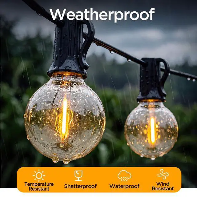 Alt view image 5 of 7 - 100FT Solar String Lights Outdoor, G40 Shatterproof Patio Lights with Upgraded Remote, Solar & USB Charging, Dusk to Dawn, Waterproof Hanging Bistro Lights for Backyard Garden RV Camping