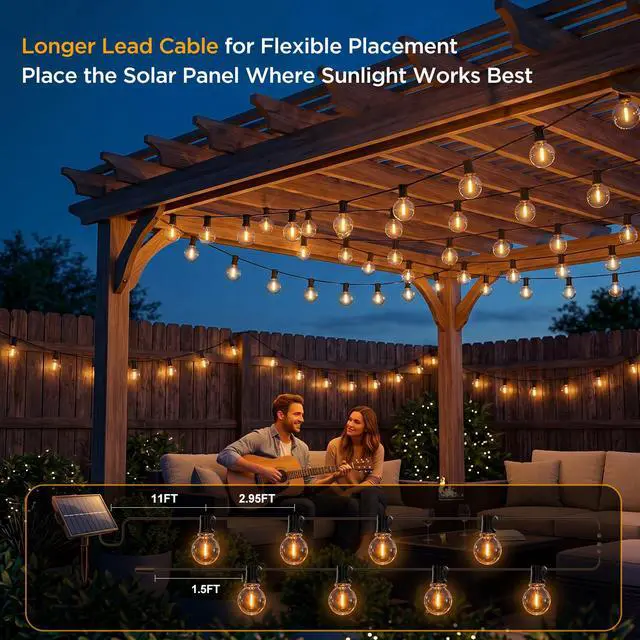 Alt view image 6 of 7 - 100FT Solar String Lights Outdoor, G40 Shatterproof Patio Lights with Upgraded Remote, Solar & USB Charging, Dusk to Dawn, Waterproof Hanging Bistro Lights for Backyard Garden RV Camping