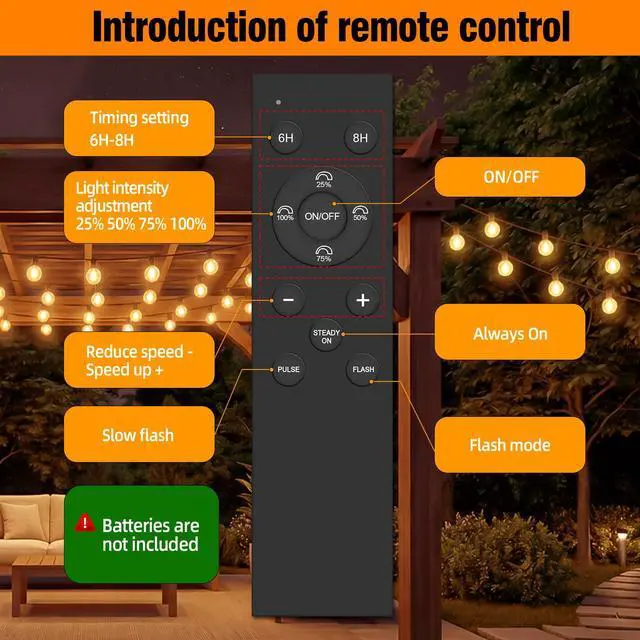 Alt view image 4 of 7 - 100FT Solar String Lights Outdoor, G40 Shatterproof Patio Lights with Upgraded Remote, Solar & USB Charging, Dusk to Dawn, Waterproof Hanging Bistro Lights for Backyard Garden RV Camping