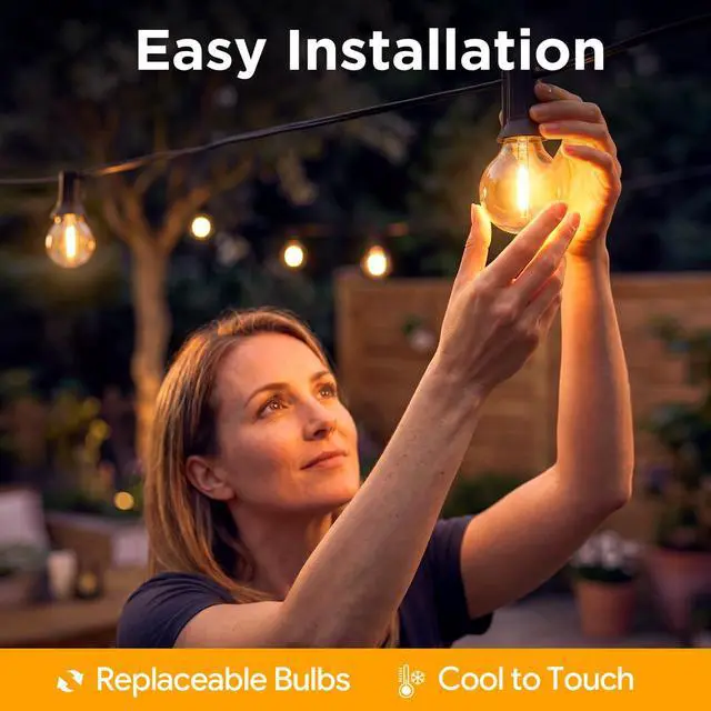 Alt view image 7 of 7 - 100FT Solar String Lights Outdoor, G40 Shatterproof Patio Lights with Upgraded Remote, Solar & USB Charging, Dusk to Dawn, Waterproof Hanging Bistro Lights for Backyard Garden RV Camping