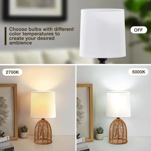 Alt view image 5 of 7 - Rattan Lamp Boho Lamps Set of 2-13.75" Mini Farmhouse Table Lamp Rustic End Table Decorative Small Lamps for Small Spaces Bedroom Nightstand Living Room Reading Desk Side Table Lamp