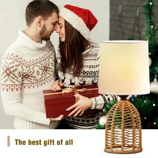 Alt view image 6 of 7 - Rattan Lamp Boho Lamps Set of 2-13.75" Mini Farmhouse Table Lamp Rustic End Table Decorative Small Lamps for Small Spaces Bedroom Nightstand Living Room Reading Desk Side Table Lamp