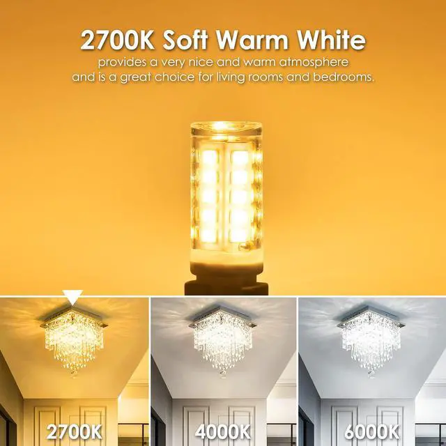 Alt view image 3 of 7 - Dimmable G9 LED Bulb 4W (40 Watt Equivalent) Halogen 6 Pack 2700K | Soft Warm White, 120V T4 G9 Light Bulb, Bi-pin Base, 360°Beam Angle, 400LM, for Crystal Chandelier, Wall Sconce Home Light