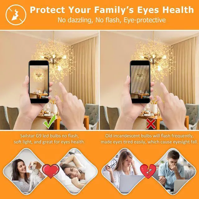 Alt view image 5 of 7 - Dimmable G9 LED Bulb 4W (40 Watt Equivalent) Halogen 6 Pack 2700K | Soft Warm White, 120V T4 G9 Light Bulb, Bi-pin Base, 360°Beam Angle, 400LM, for Crystal Chandelier, Wall Sconce Home Light