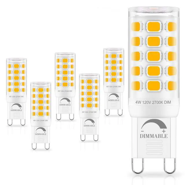 Alt view image 7 of 7 - Dimmable G9 LED Bulb 4W (40 Watt Equivalent) Halogen 6 Pack 2700K | Soft Warm White, 120V T4 G9 Light Bulb, Bi-pin Base, 360°Beam Angle, 400LM, for Crystal Chandelier, Wall Sconce Home Light