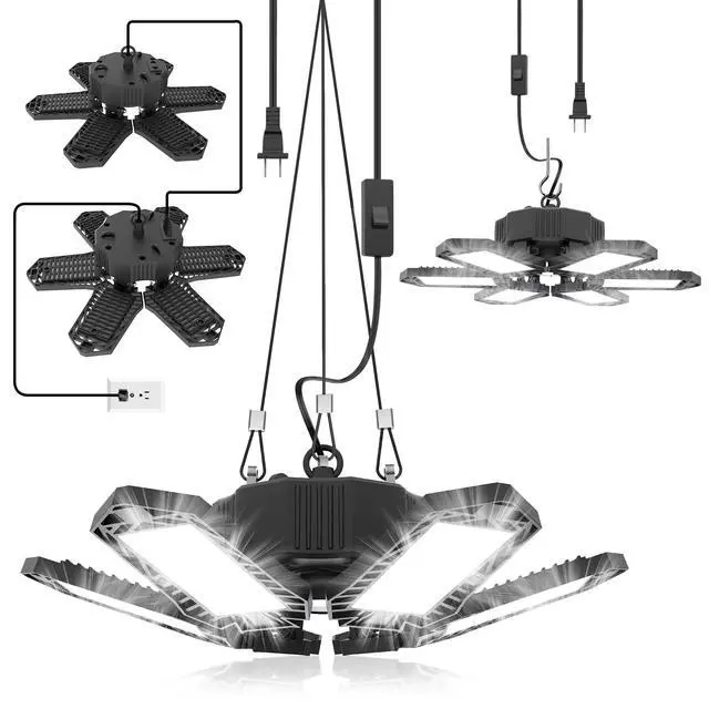 Main image of 2 Pack Plug in Garage Light, 20000LM Shop Light Bay Lighting 6500K | 200W Ultra Bright, Linkable Design, 6 Deformable LED Panels, for Garage workshop Basement
